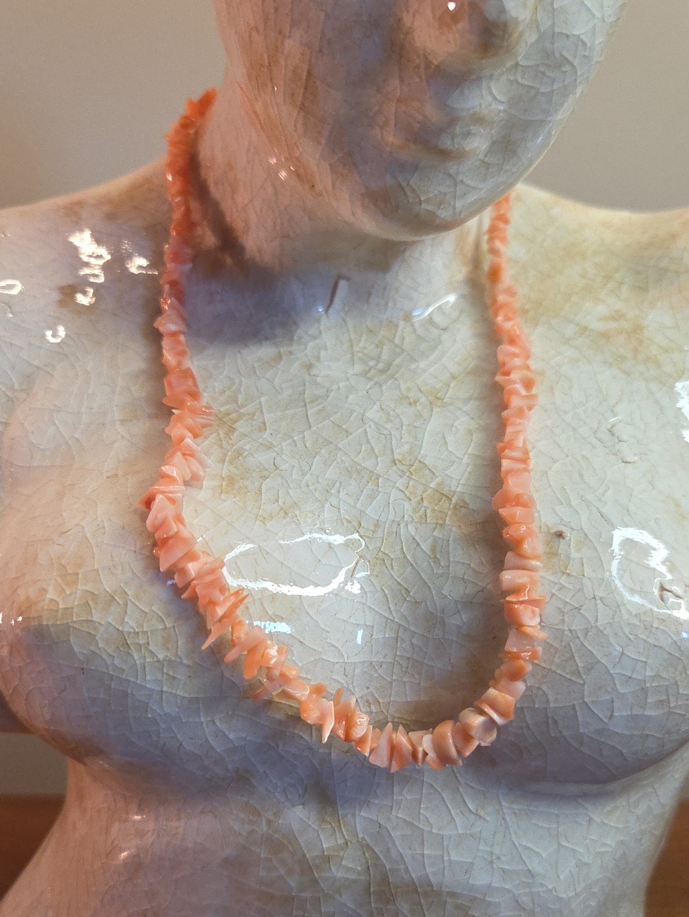 Vintage Genuine Coral Chip Necklace 16" Barrel Clasp